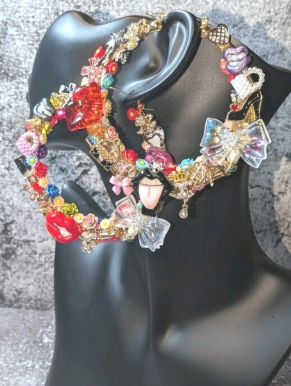 Hand CRAFTED Multicolor Floral Heart Charm Hoop Earrings - Women Jewelry